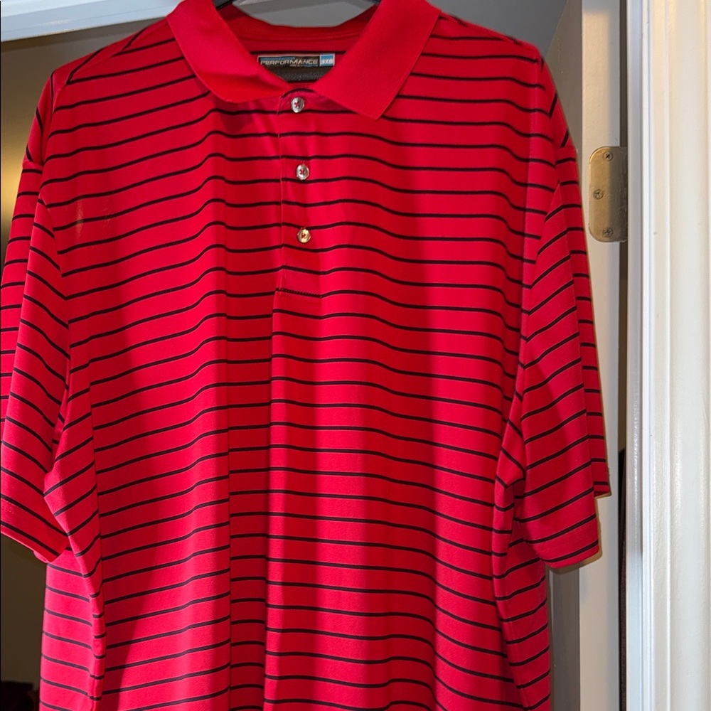 Roundtree & Yorke Vibrant Red Polo with Black Stripes